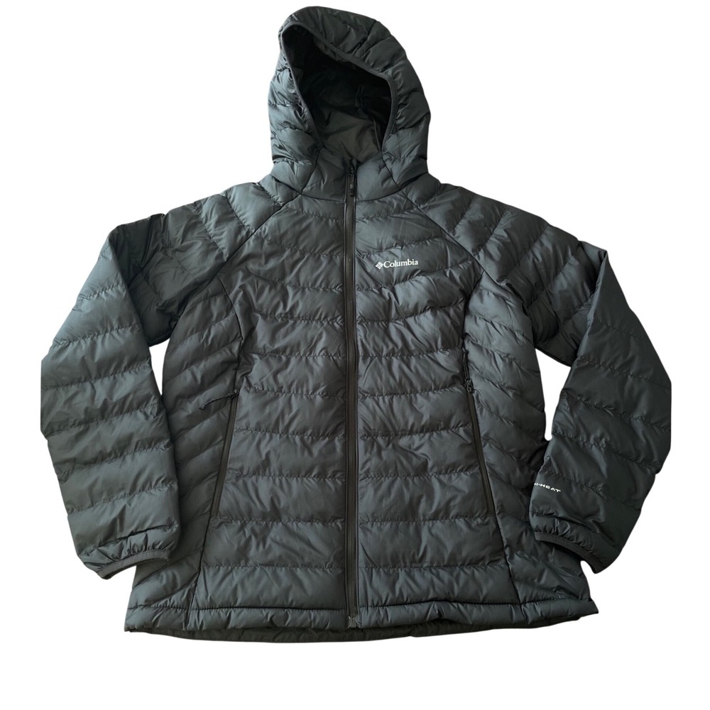 Columbia Omni-Heat Hooded Puffer Jacket Black Womens L WK8123 Full Zip Coat